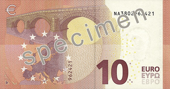 Retro della nuova banconota da €10