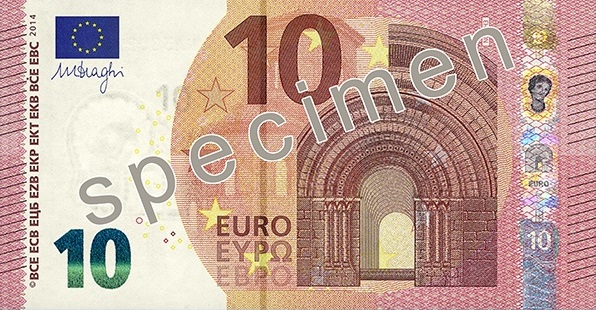 Fronte della nuova banconota da €10