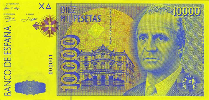 Voorzijde 10.000 pesetabiljet