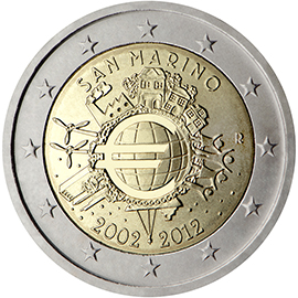 <p>San Marino:</p><p>Diez años de billetes y monedas en euros</p>